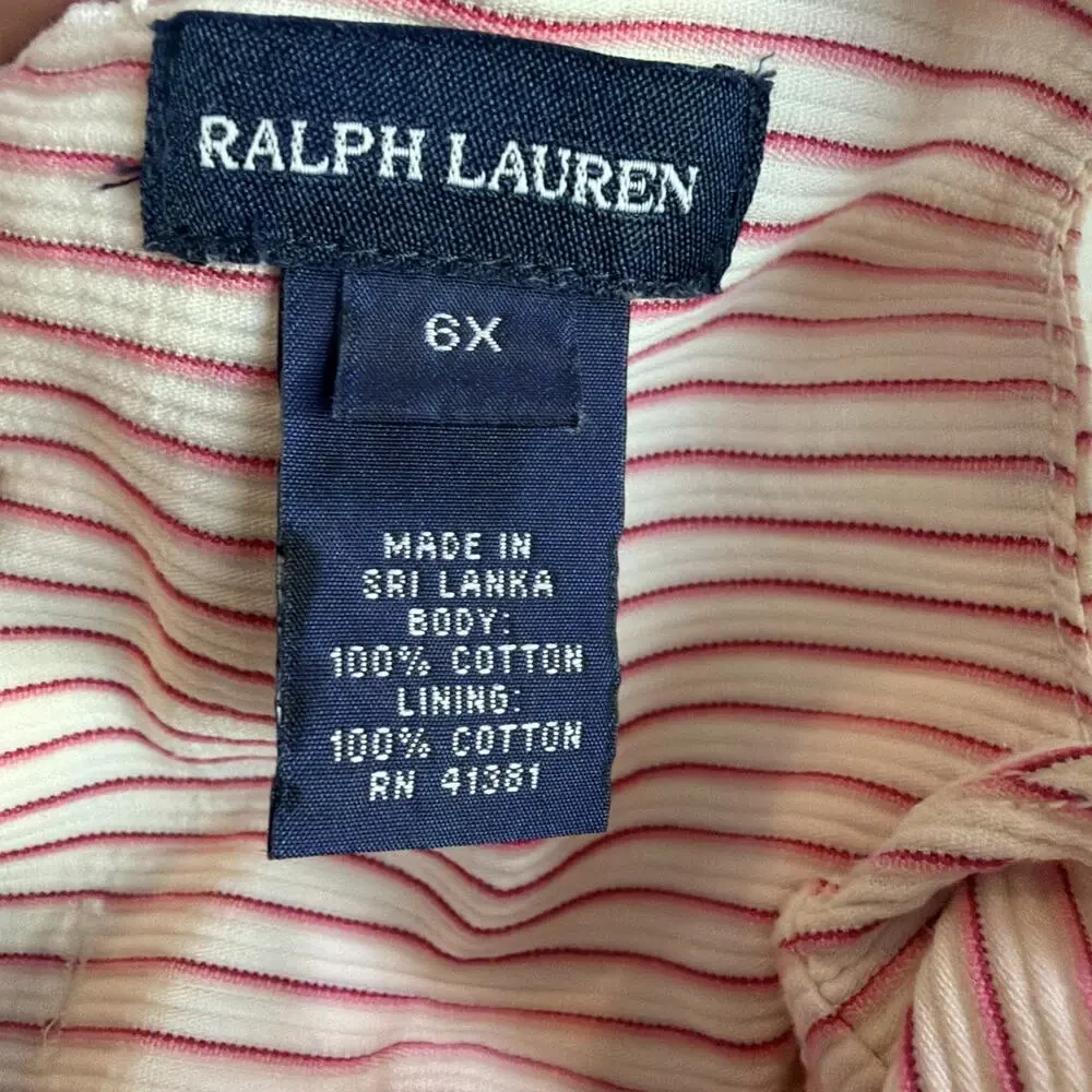 Ralph Lauren Girls 6 6x White Pink Striped Dress Easter Spring wedding guest